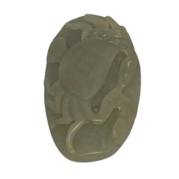 Asian Jewelry - Estate Asian Carved Soapstone Crab Motif 1 5/8” Pendant